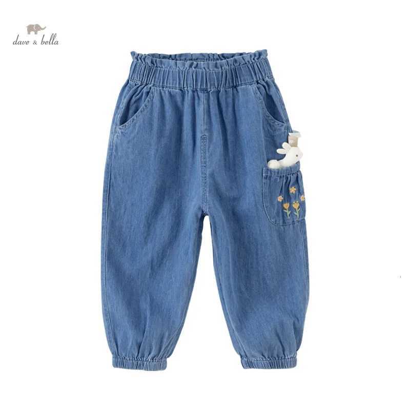 Dave Bella Childrens Pants 2024 New Autumn Girls Trousers Babys Jeans Fashion Cute Casual Pure Cotton Cowboy Pants DB3242341T251017