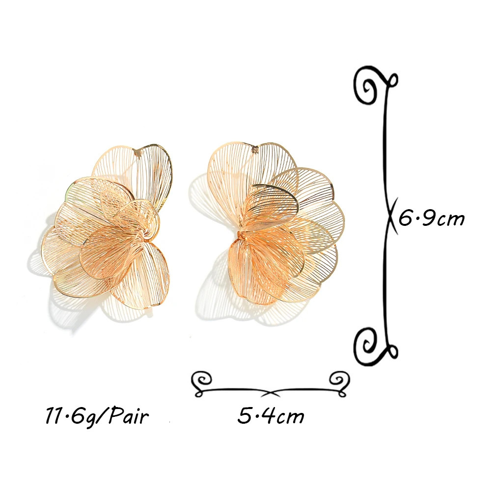 Fashion Hollow Flower Petal Drop Earrings for Women Korean Simple Gold Color Leaf Floral Earring Party Wedding Jewelry 251016