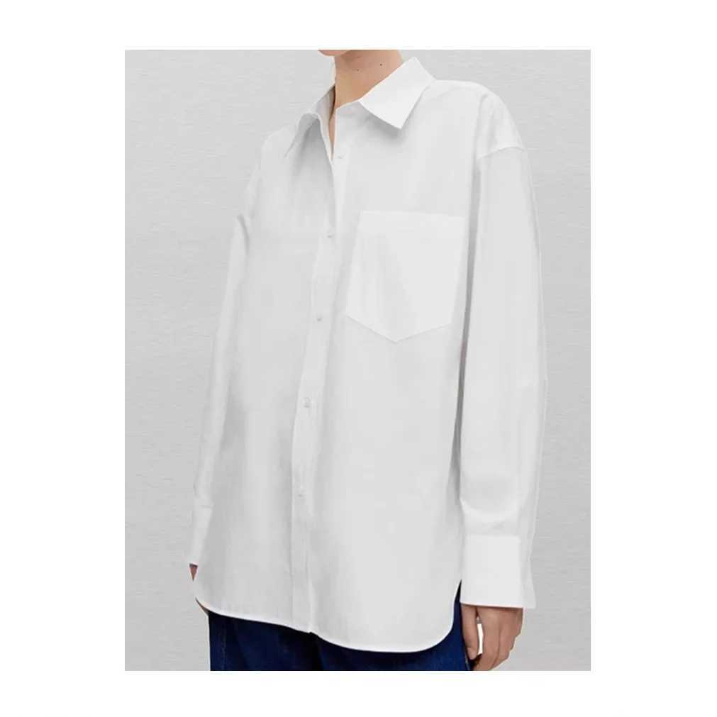 Polo Collar Loose Fit Womens Shirt Thin Long Sleeve White Commute Shirt Early Autumn New Style Casual Business Fashion J251017