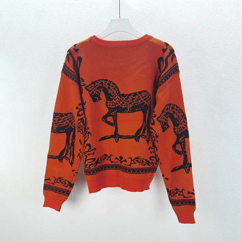 H Horse Rhinestone Pattern Knit Sweater Women Pullover Autumn Winter Top Coat Clothes Luxury Brand Designer 2024 Spring Clothing H251017