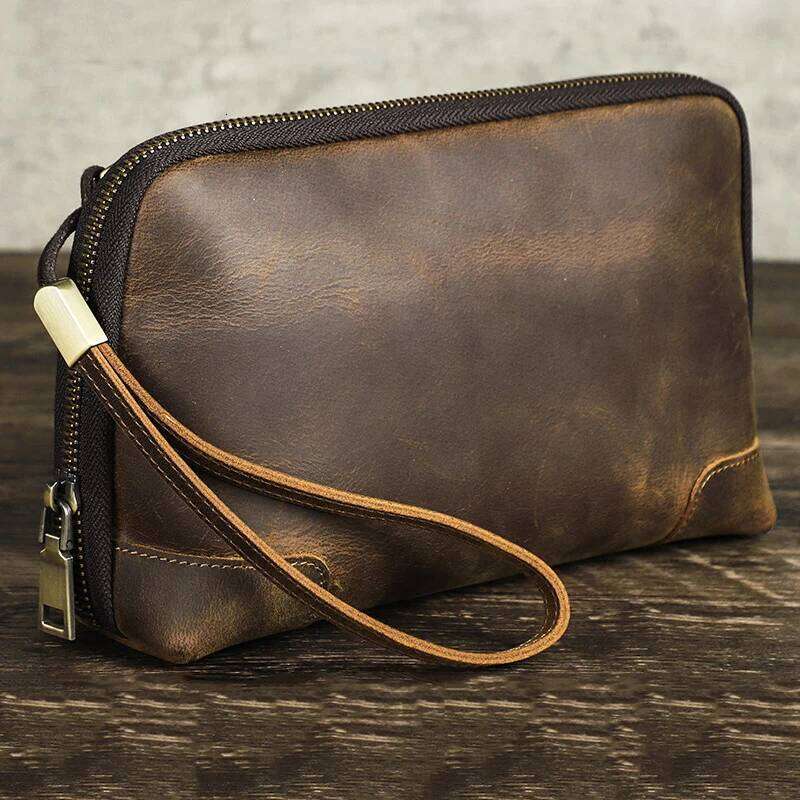 Designer Bags Vintage Men's Genuine Clutch Brown Cow Leather Storage Bag Travel Toiletry Kits Wash Bag Genuine Leather Men Women Hot Selling