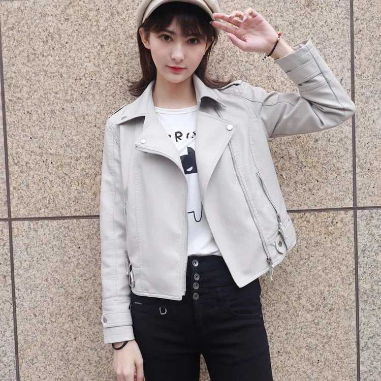 New Pinkbeigeblack Womens Clothing short motorcycle PU Leather Jacket Korean version of the spring and autumn jacket coatsT251017