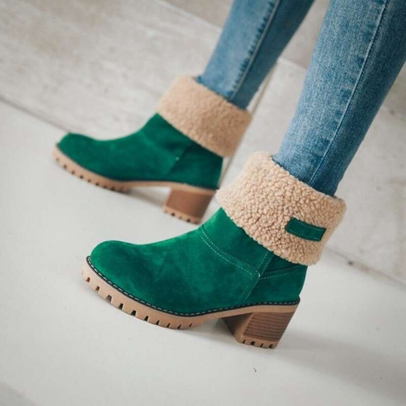 Women's Mid-Length Thick Heel Fur Snow Boots And Cotton Shoes