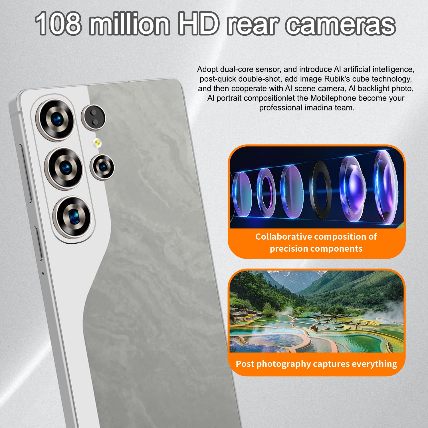 S26Ultra Global version Snapdragon 8 Elite 12 Core 7.3-inch Perforated Screen Resolution 1440*3200 5G Smartphone 72MP+108MP Battery 8000mAh Fast Charg