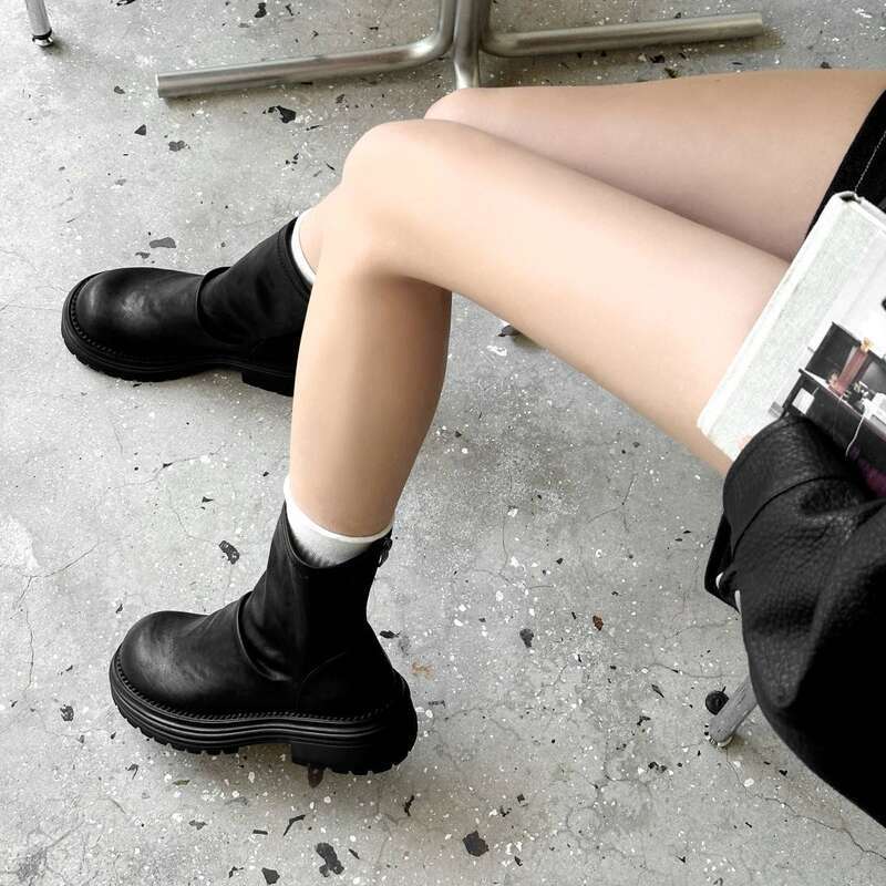 Cameido Women's Versatile Plain Face Thick Sole Elastic Wrinkled Pile - Up Slim Boots Autumn And Winter For Short Women