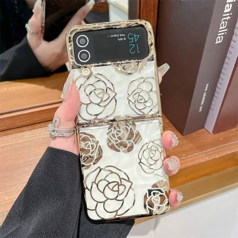 Elegant Flower Pearl Wrist Strap Soft Phone Case Cover For Samsung Galaxy Z Flip 3 4 5 6 7 F7220 Flip6