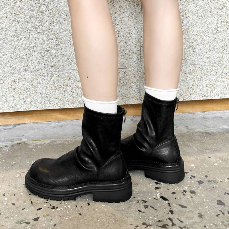 Cameido Women's Versatile Plain Face Thick Sole Elastic Wrinkled Pile - Up Slim Boots Autumn And Winter For Short Women