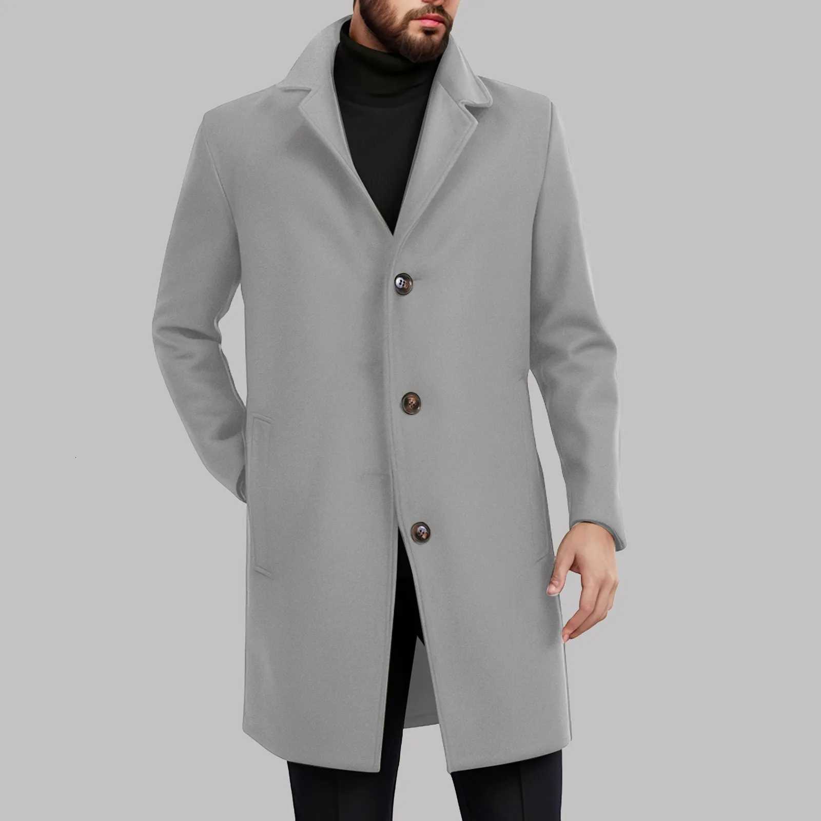 MenS Thicken Business Trench Coat Plus Size Winter Overcoat Lapel Long Sleeve Medium Length Single Breasted Vintage Jacket Z250918