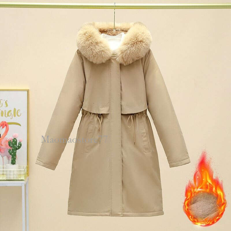 Cotton Women Parkas Women's Winter Jacket With Furry Hood Knee Length Plush Lining Windproof Coat For Cold Weather Plus