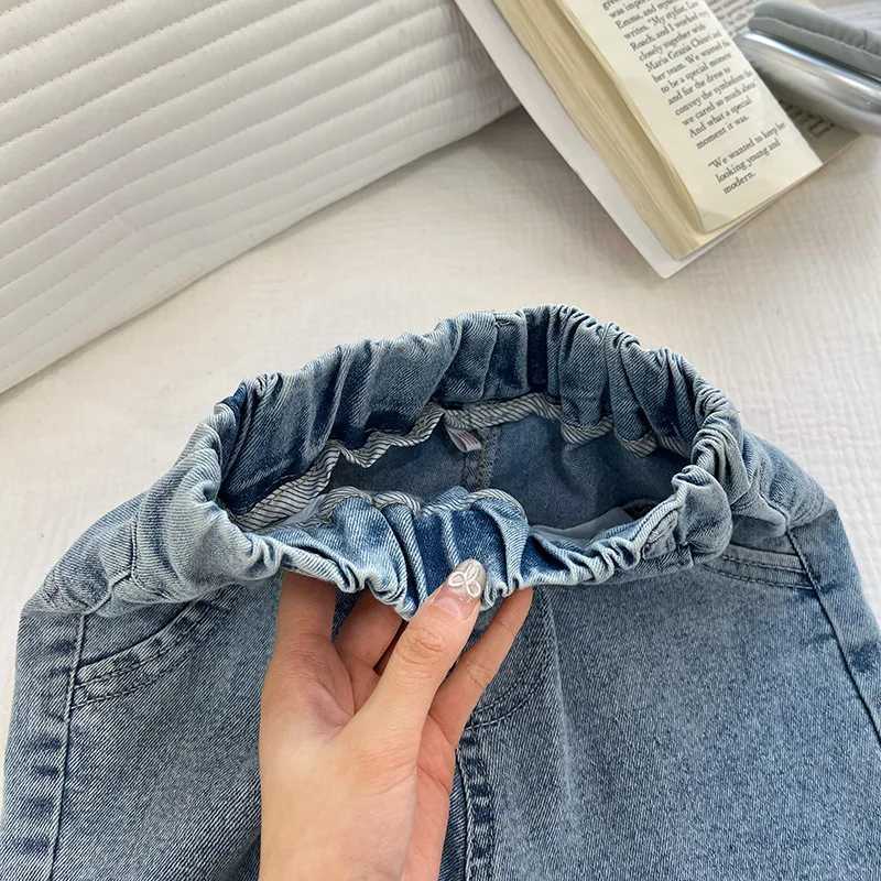 Kids Girls Pants Spring Autumn Korean Style Plaid Embroidery Loose Straight Wide Leg Denim Pants Childrens Casual Trouser A4389T251017