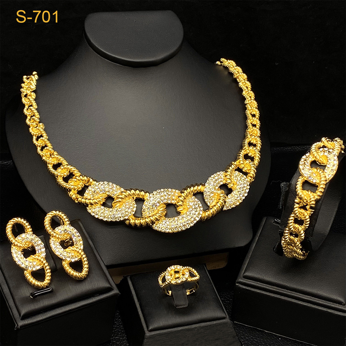 Italy 18K Gold Plated Jewelry Set For Women Two Tone Open Bangle Earrings Necklace Ring 4Pcs Set Jewelry Wedding Party250408