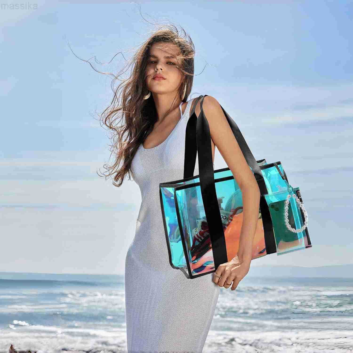 Large Beach Tote Bag For Women 26L With Touch Screen Phone Bag Clear Waterproof Sandproof Beach Shoulder Bag Handbag M251017
