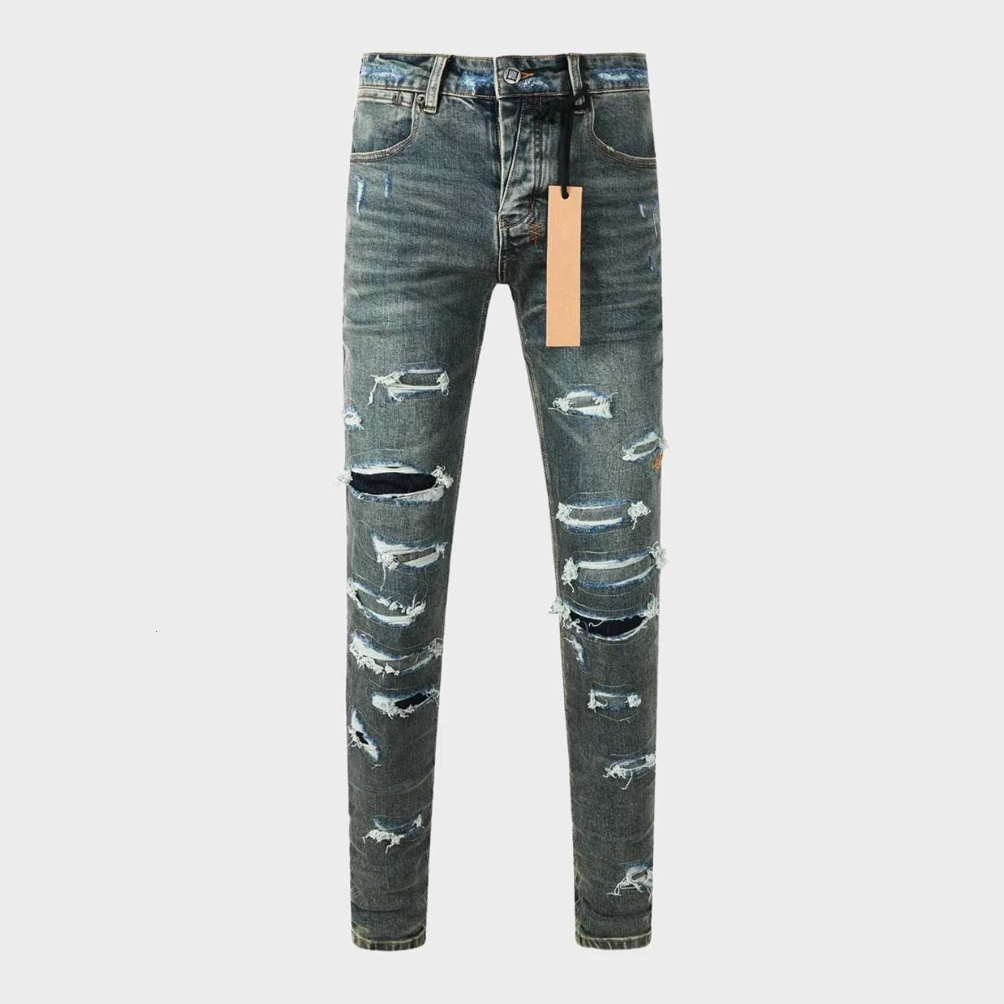 Luxurious jeans with embroidered letters brass buttons exquisite craftsmanship high street slim ripped series Y251105