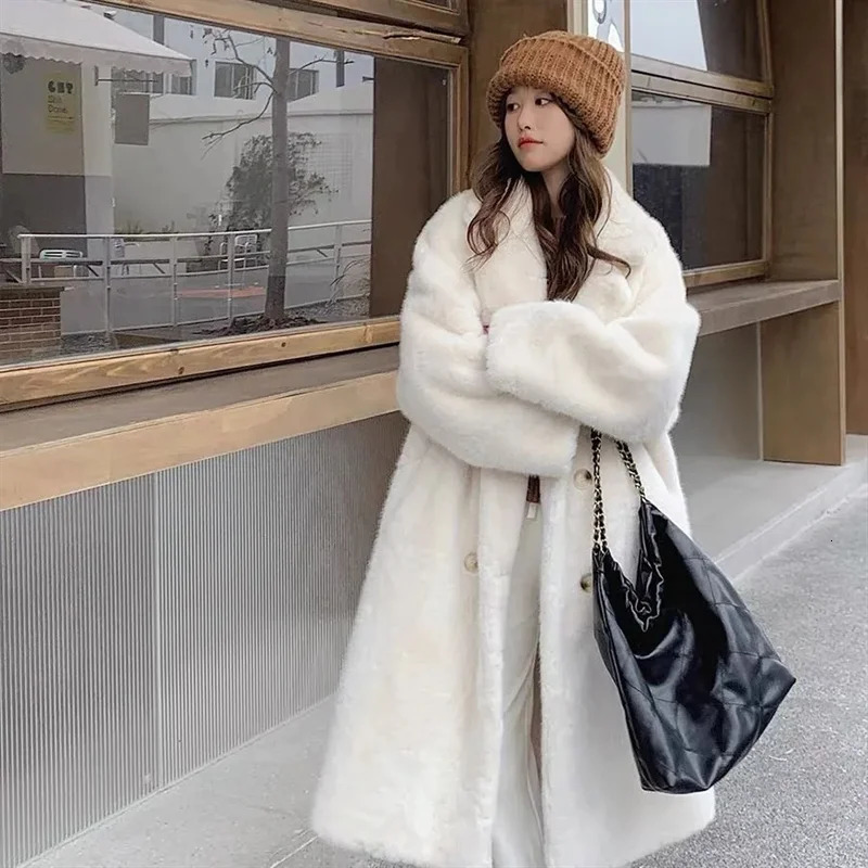 Autumn and Winter Loose Environmentally Friendly Rabbit Fur fur Coat Long Thick Warm Temperament Loose Suit Collar Coat 251013