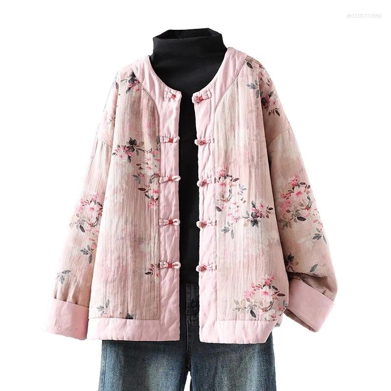 Women's Jackets 2025 Spring And Autumn Chinese Style Retro Printed Jacket Short Coton Padded Quilted Coat Casual Loose Floral Top A532
