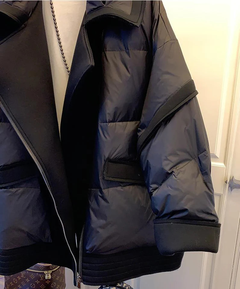 Womens Korean Style Winter Cottonpadded Jacket Suit Collar Panel Parka Coat Short Loose Fashion And Chic Jackets 251011