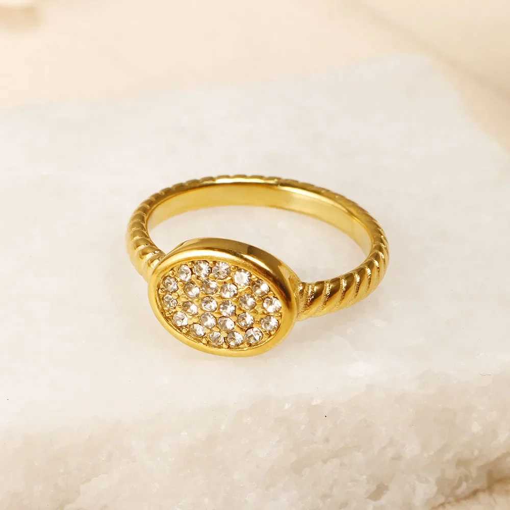 Personality Round Beads Ring Band Small Clear Crystal Zircon Waterproof Stainless Steel Gold Rings Simple Granular Fine JewelryW251017