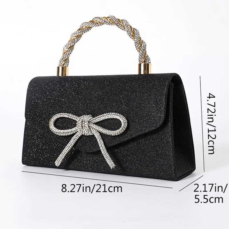 Rhinestone Evening Clutch Bag Glitter Bow Shoulder Purse Gold Silver Black Chain Crossbody Bag Luxury Women Handbag Party Z251017