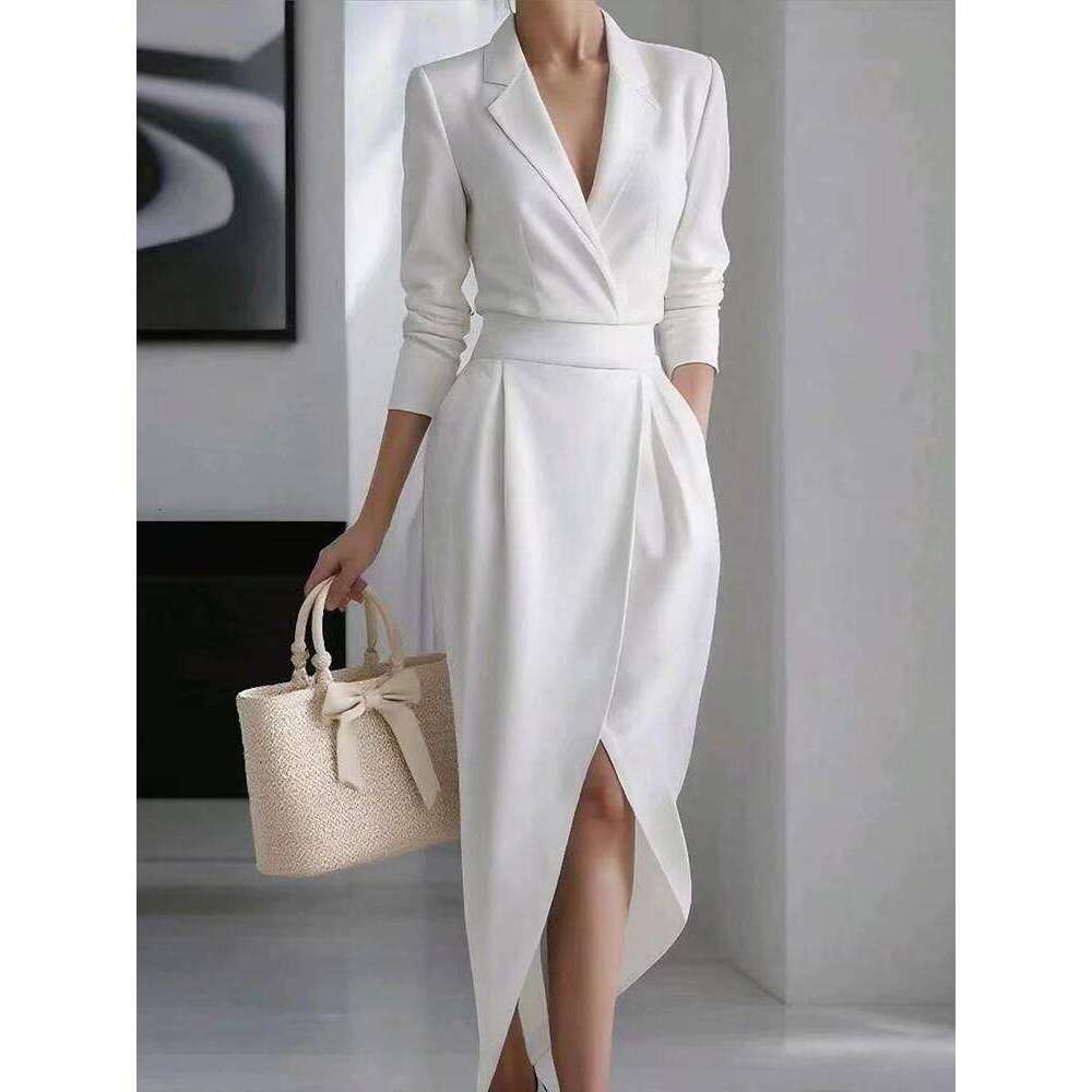 Turn-Down Collar Spring Autumn Party Women Holiday Long Sleeve Solid Maxi Dress, Patchwork Simple Ladies Dress Vestidos