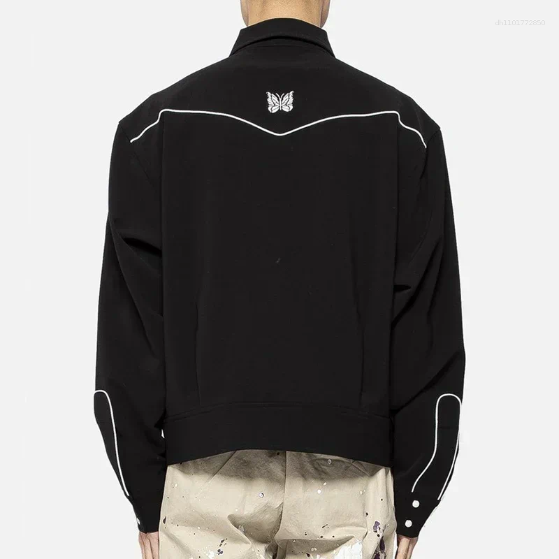 Men's Jackets Leisure Arrival Long Sleeve White Embroidery Lapel Collar Button Oversize Men Women Black Jacket