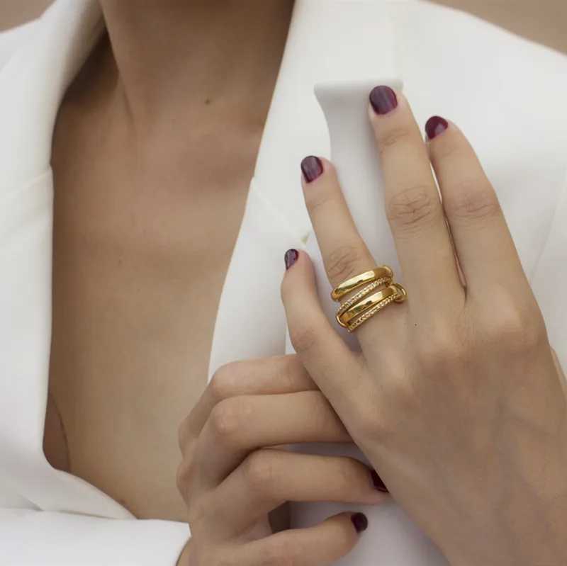 Brass AAA Zircon Multi Color Link Chain Rings Women Jewlery Designer T Show Club Cocktail Party Rare Japan Korean INS Z251017