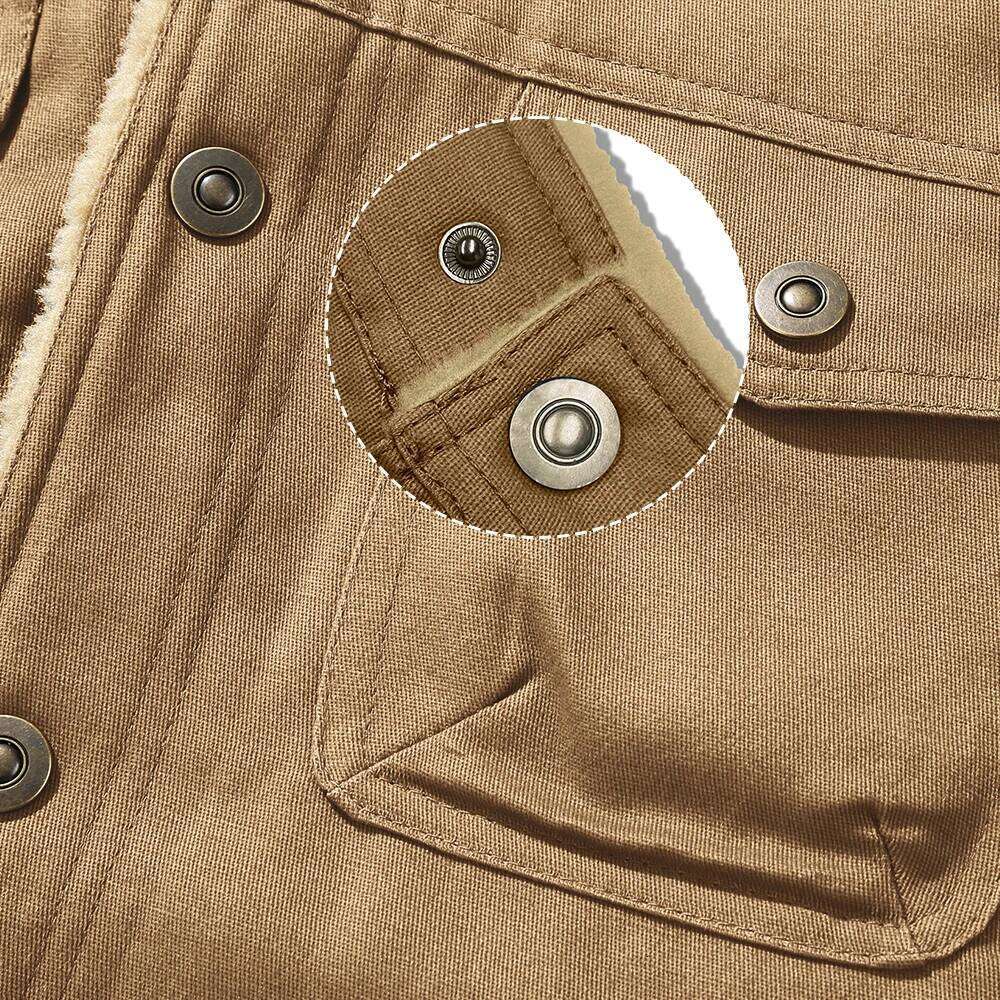 Men's Jackets Winter Faux Shearling Lined Windproof Warm Coat Black Buttoned Parka Pockets Comfortable Casual Tops US Size Down Cotton