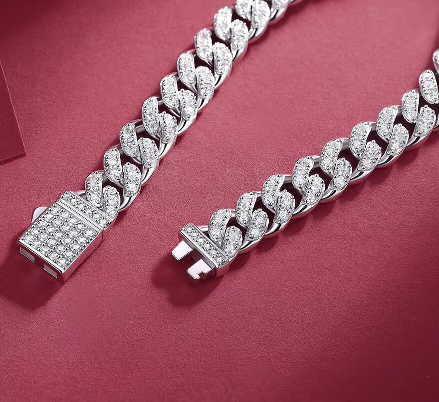 moissanite bracelet Fine Jewelry 925 Sterling Silver VVS Moissanite Diamond Iced Out Cuban Moissanite Bracelet Hip Hop Moissanite Unisex Bracelet