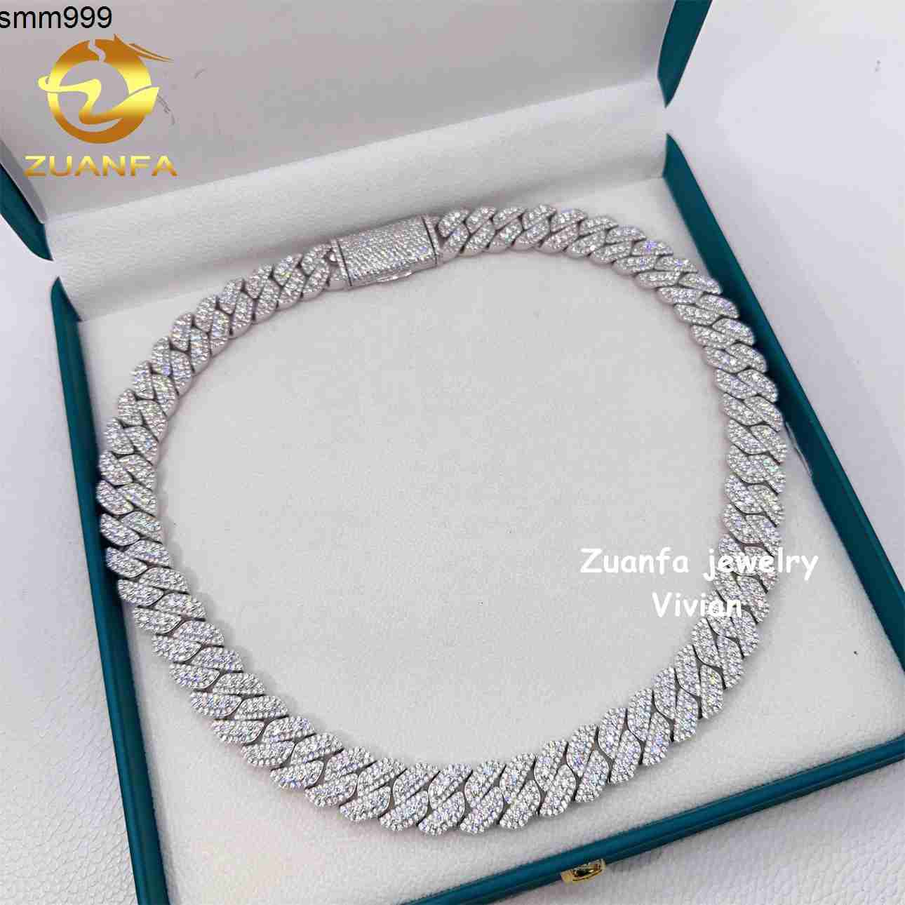 moissanite bracelet 15mm Width VVS Moissanite Diamond 925 Sterling Silver Iced Out Cuban Link Chain Hip Hop Jewelry Cuban Necklace