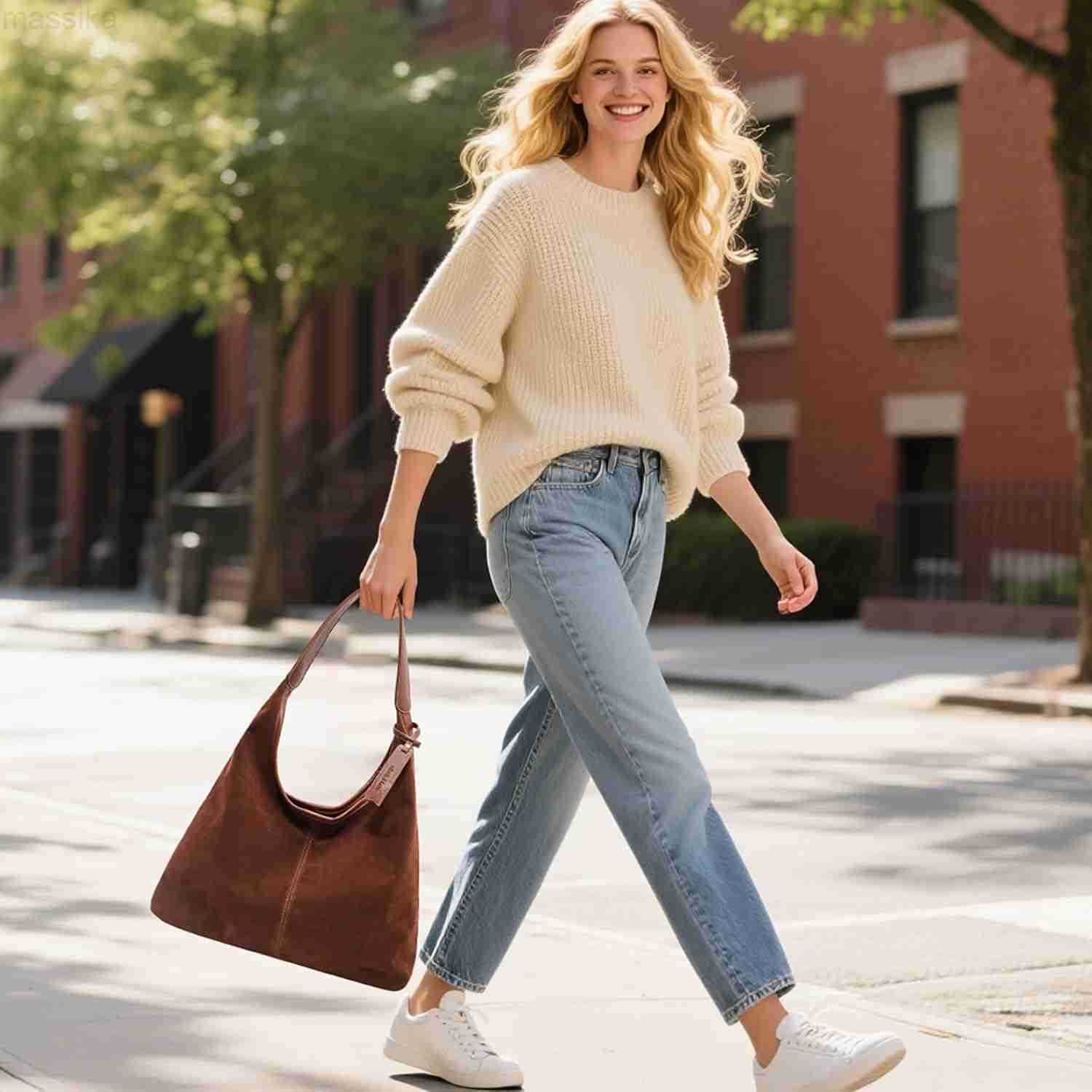 Leather Hobo Bag for Women Brown Purses Suede Purse Slouchy Tote Bag Suede Tote Bag Fall Winter Purses Handbag M251017