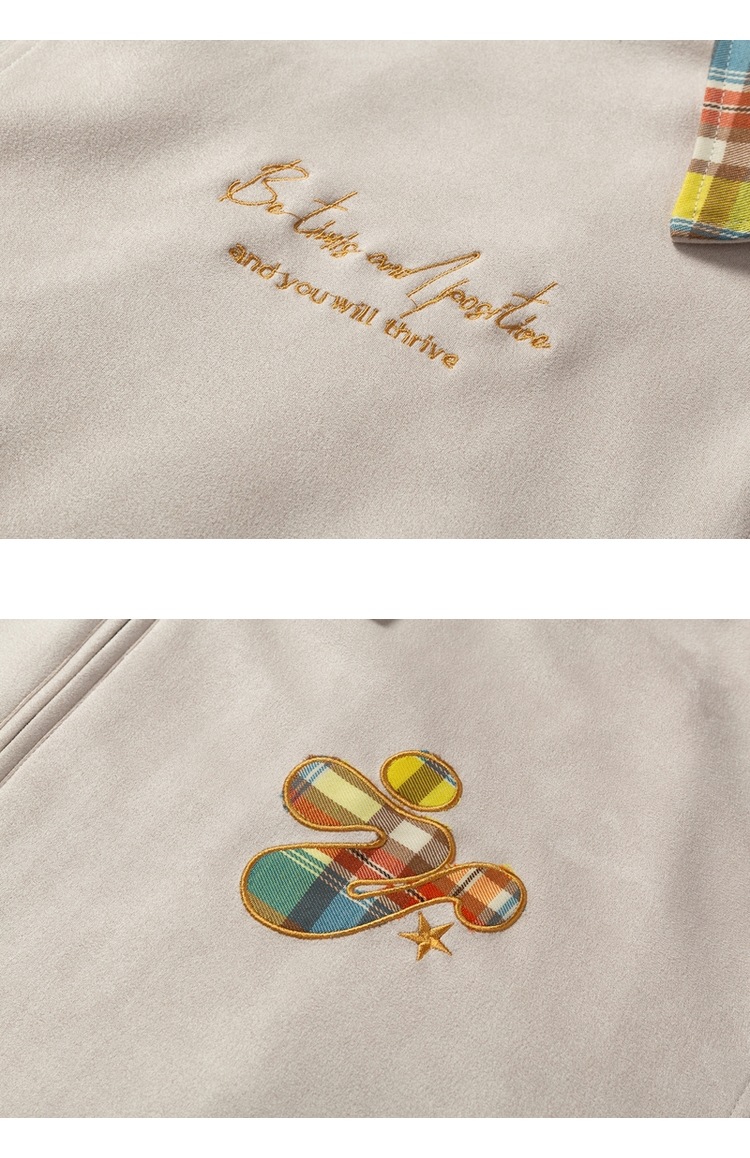 Men's Jackets Suede Embroidered Jacket Autumn Fashionable Trendy Luxurious Design Brand Contrasting Colour Plaid Lapel Coat