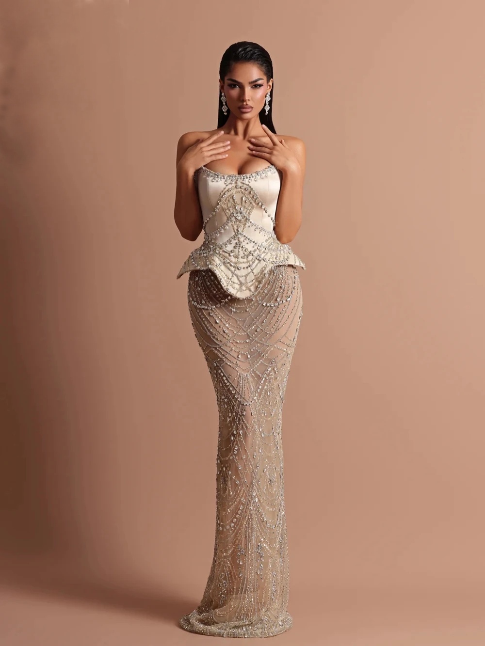 Shiny Champagne Prom Dresses Strapless Sheath Dress For Bride Party 2025 Birthday Gowns Night Wear Customized Dubai