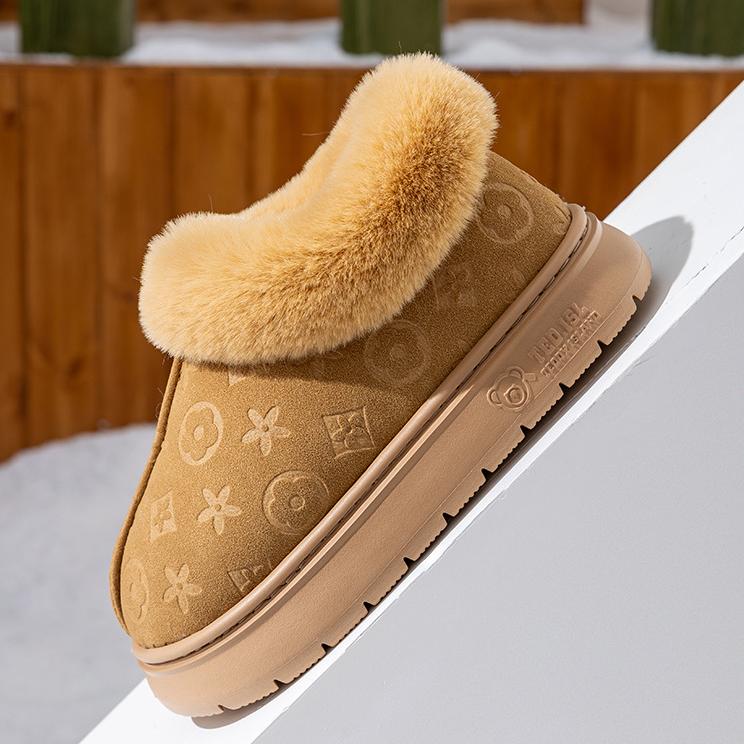 Home Indoor Non-Slip Warm Couples Men and Women Suede Velvet Soft Sole Fleece-Lined Cotton Slippers for Winter boots