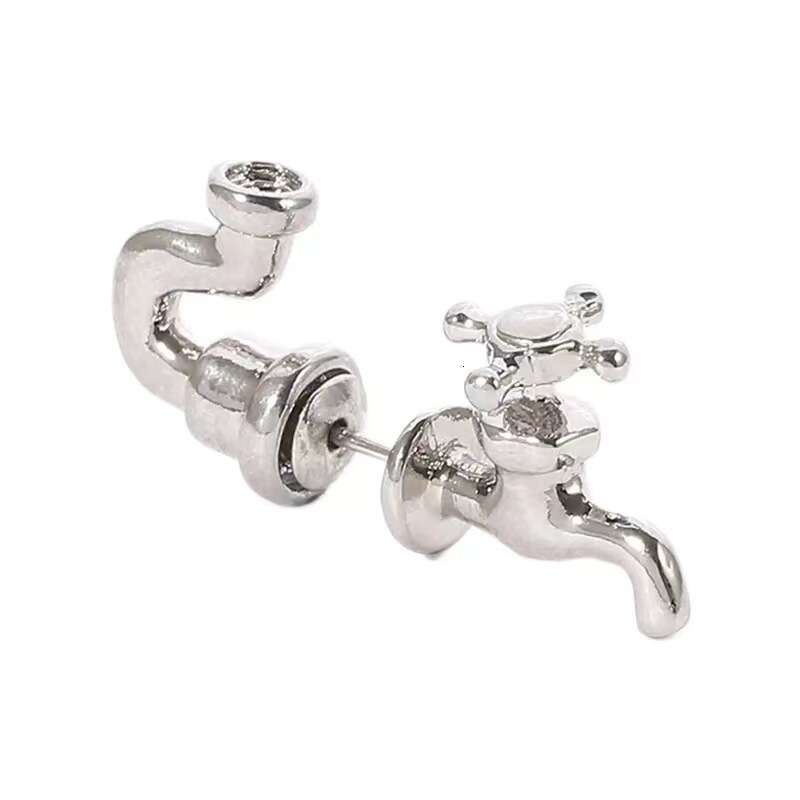 Novelty Faucet Shaped Stud Earrings New Fashion Exaggerated Three-Color Faucet Personality Creative Detachable Stud Earrings