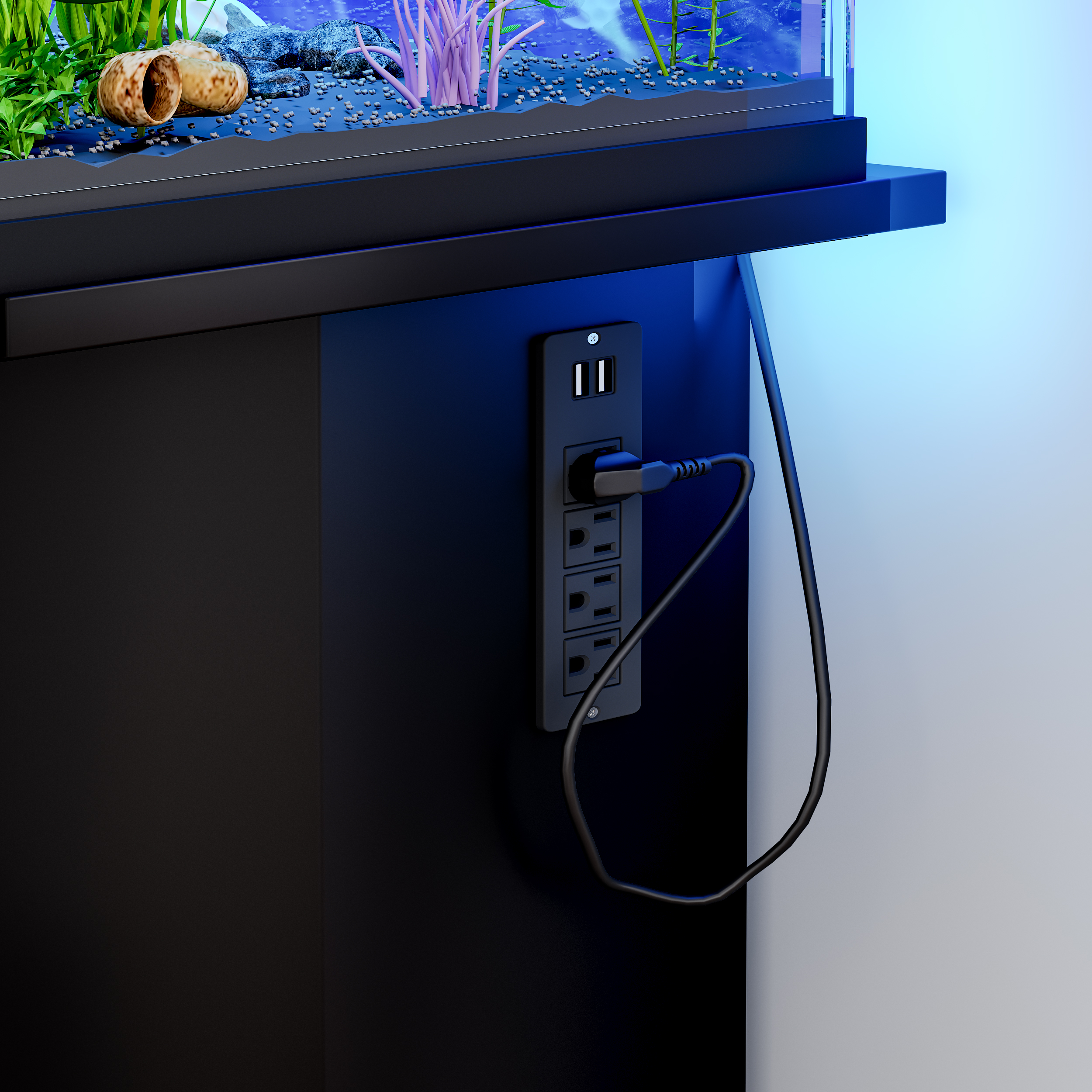 Modern 55-75 Gallon Fish Tank Stand with Power Outlet (4 AC 2 USB Ports) Heavy Duty Aquarium Stand with Cabinet Storage for Turtle Tank Reptile Terrar