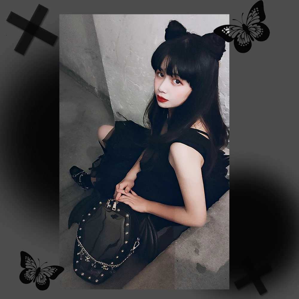 Bat Wings Ita Backpack Enamel Pin Display Shoulder Bag Goth Pin Collector Female Small Clear School Bag Punk Ita Purse Bag Z251017