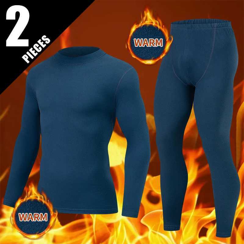 2piece AutumnWinter Mens High Neck Fashion Solid Color Warm Underwear Set Thickened Large Half High Neck Top Tshirt Warm Pants H251017