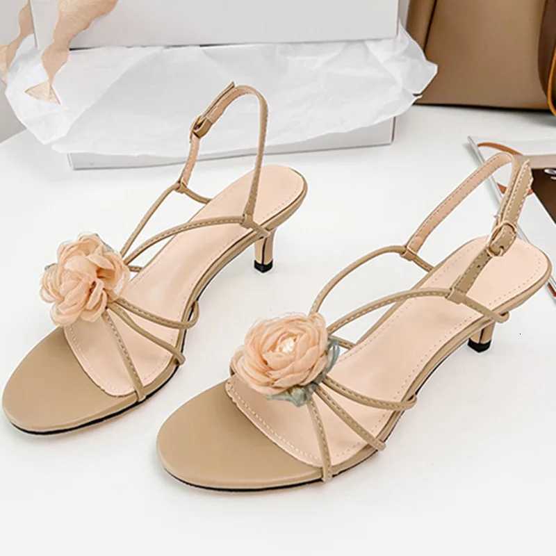 Retro Camellia Opentoe high heel shoe for woman Fashion Thin Heel Round Toe Summer Women Sandals Elegant comforts nonslip shoe Z251015