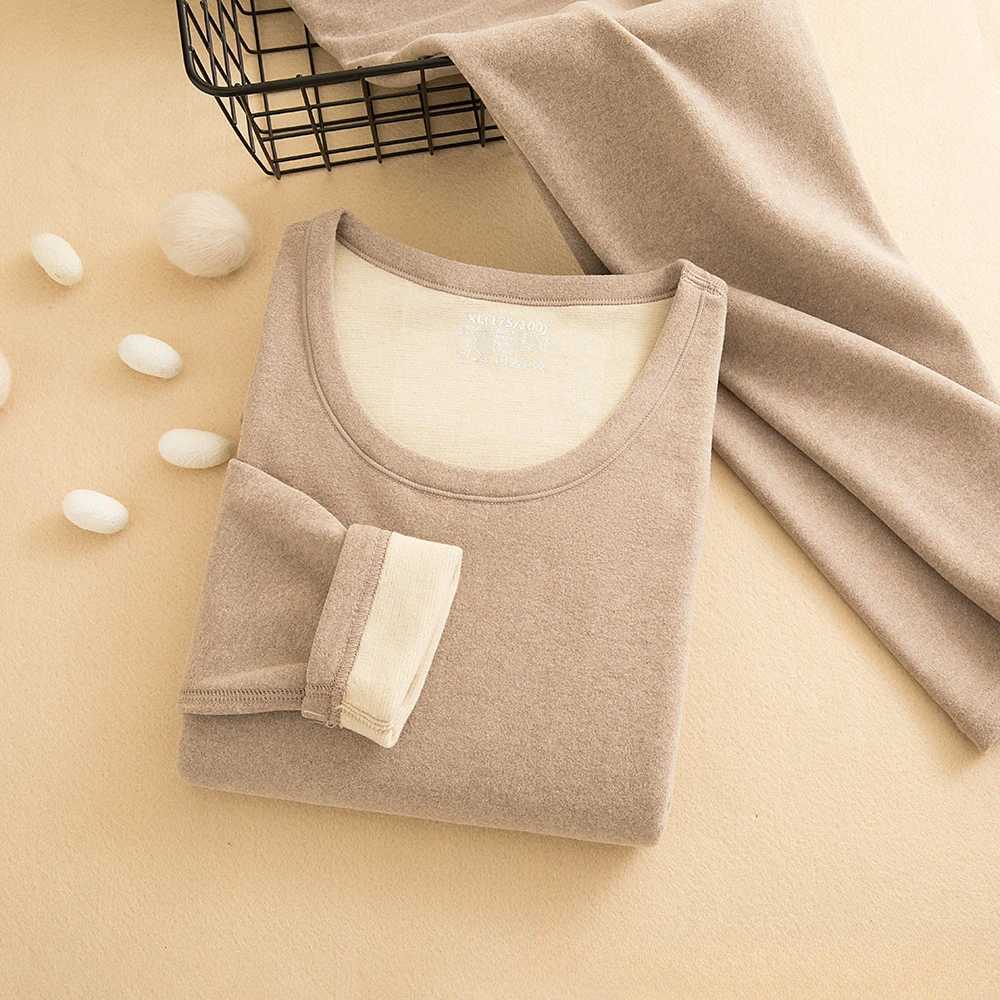 Wool Silk Thermal Underwear Set Doublesided Cashmere Long Johns Plus Cashmere Thick Autumn Winter for Men Women Warm Underwear H251017