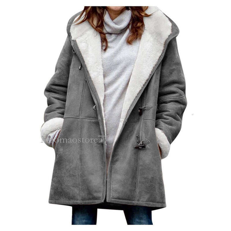 Women's Winter Intellectual Simple Haruku Style Solid Color Casual Button Cardigan Warm Mid-Length Hooded Women's Coat
