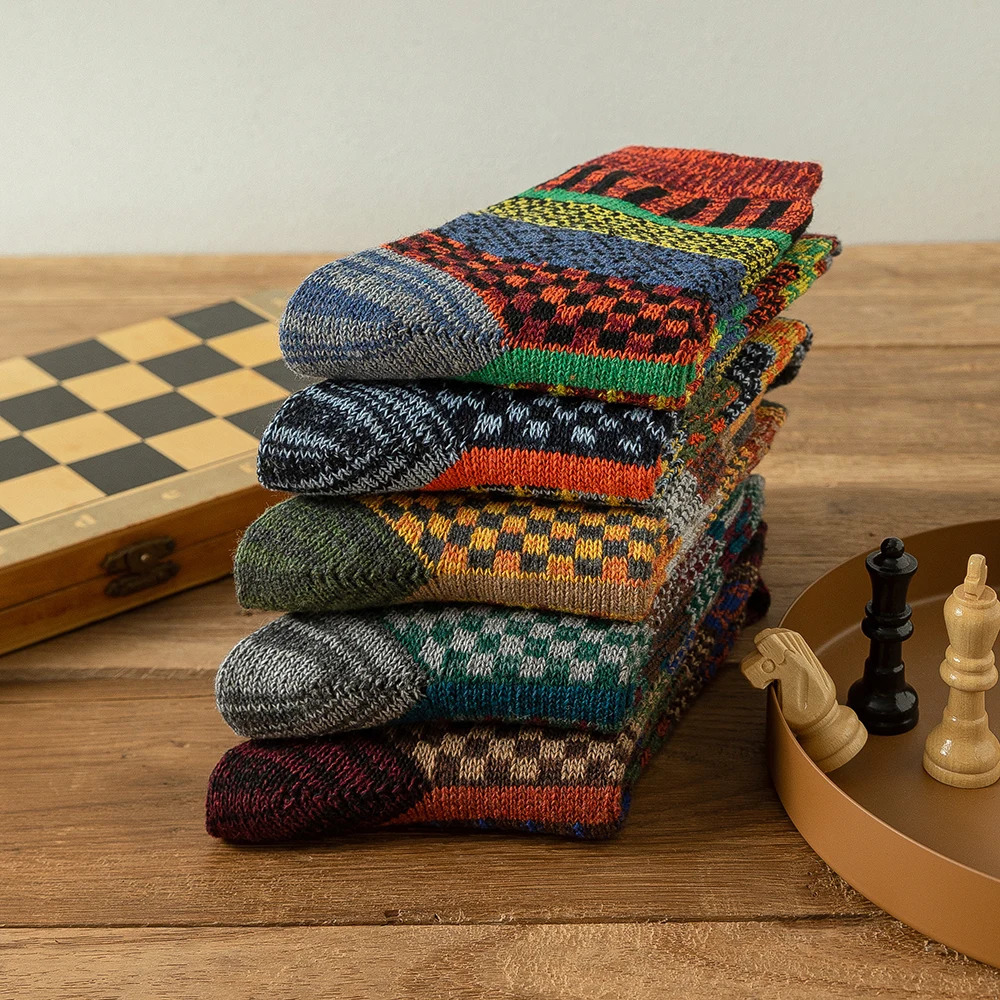 5 Pairs Lot Pack Women Socks Autumn Winter Snow Thickened Thermal Warm Folkcustom Retro Nordic Style Wool Socks Christmas Gift 251017