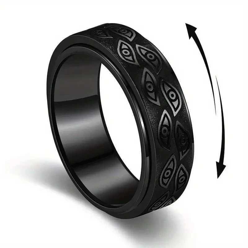 Anti Stress Stainless Steel Spinner Rings For Men Carved Demon Eye Rotatable Fidget Anxiety Joint Ring Jewelry Bague Homme Z251017