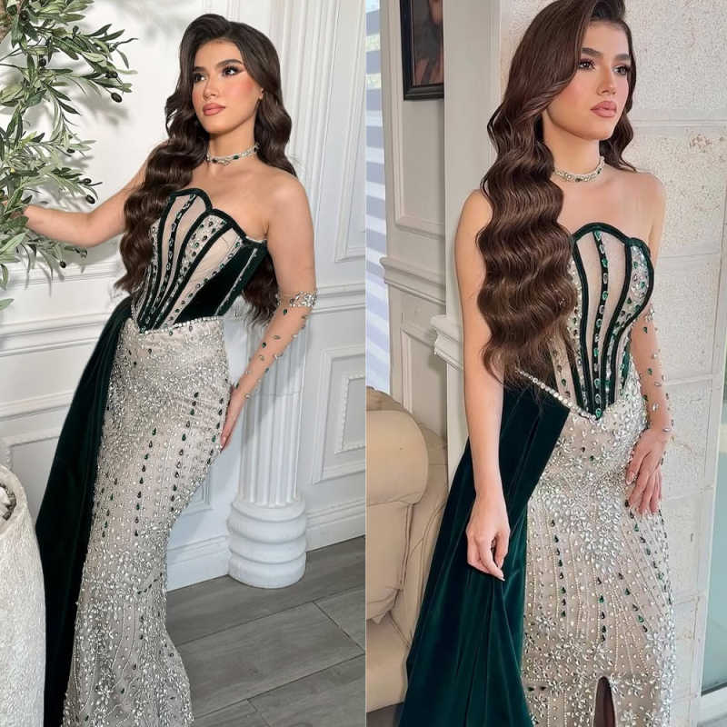 Gorgeous Prom Dresses Mermaid Strapless Crystals Backless Evening Gowns Party Dresses Custom Made Vestidos de noche