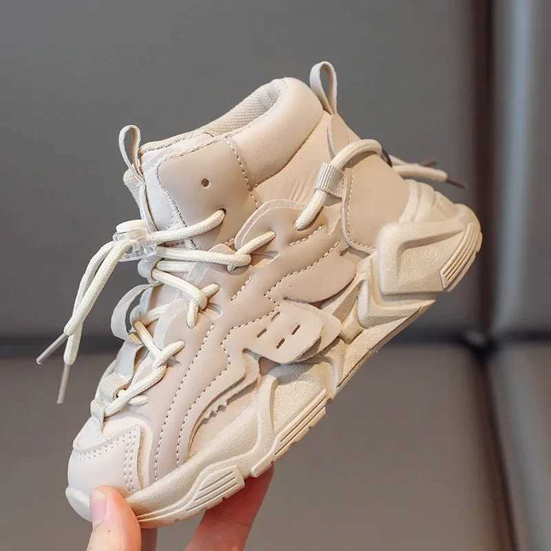 Kids High Top Sneakers Girls Boys Lace Up Shoes 2024 Autumn Childrens Pu Leather Casual Sport Walk Running Trainers Pink 2636T251017