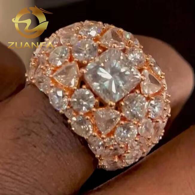 Fancy Cut Moissanite Diamond Cluster Iced Out Jewelry Moissanite Hip Hop Ring 925 Sterling Silver Men Diamond Ring