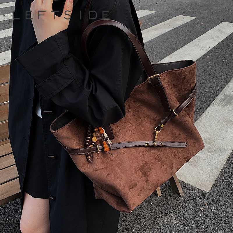 LEFTSIDE Wen Large Capacity Suede Shoder Bag 2025 Winter Soft Tote Bag Luxury Designer Fem High Capacity Brand Handbags D251017
