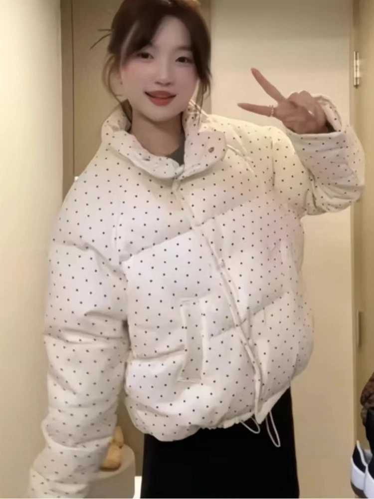 2025 new womens polka dot cotton jacket winter sweet and cute spicy girl trend loose oversized warm jacket top W251016