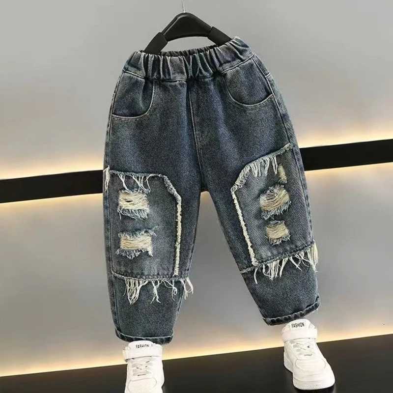 Baby Boy Ripped Jeans 2025 New Style Distressed Long Pants Boys Autumn Fall Trendy Kids ClothingT251017