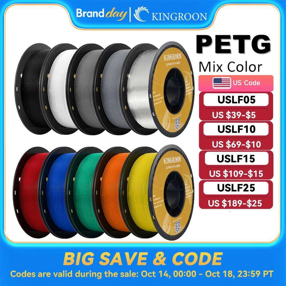 KINGROON PETG Printer Filament 1.75mm 5KG 10KG Mix Color 3D Printing Material 1kg/roll petg Plastic For FDM 3dprinter