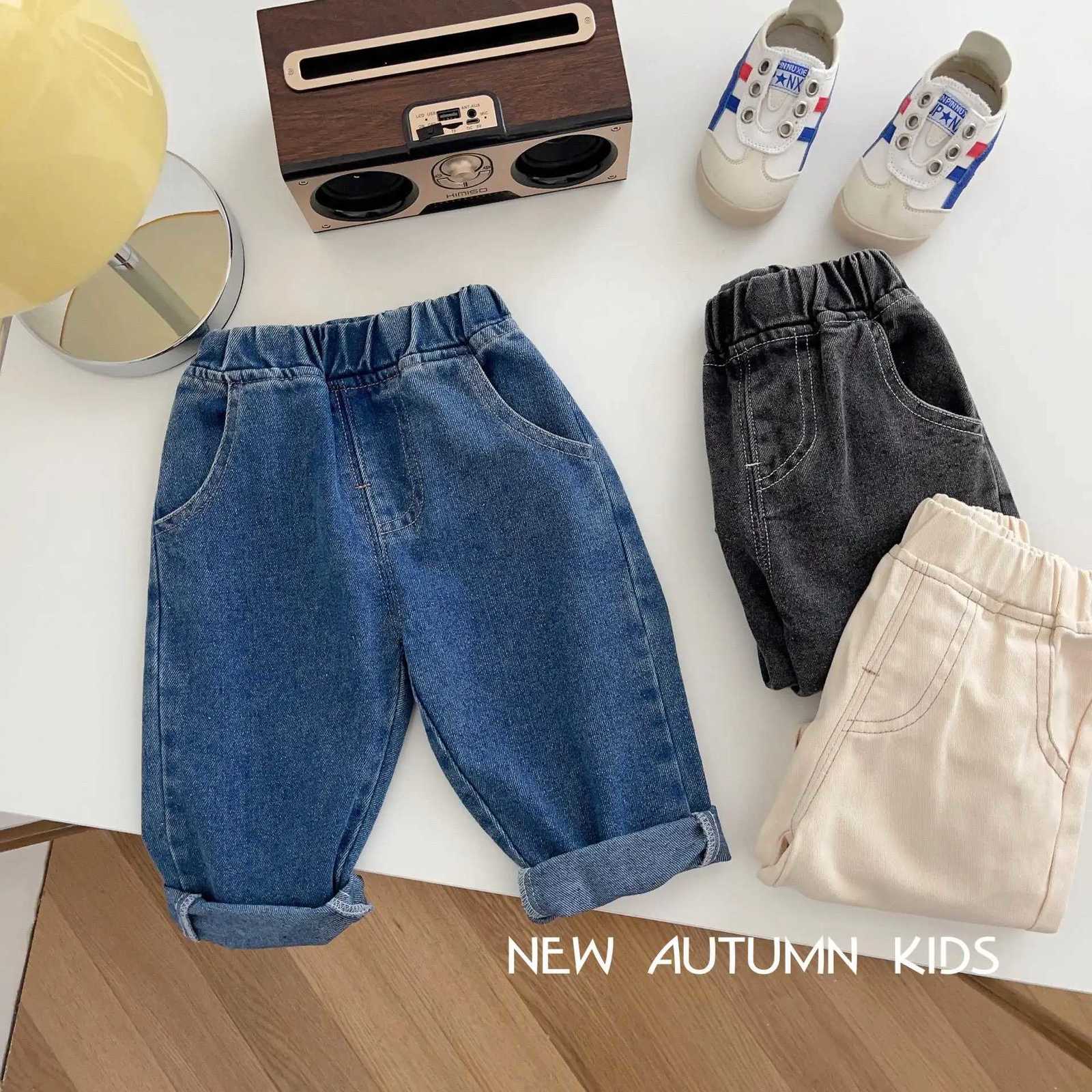 2025 Baby Boys Jeans 02Y Soft Pure Color Casual Pants Korean Style Toddler Denim Trousers for AutumnT251017