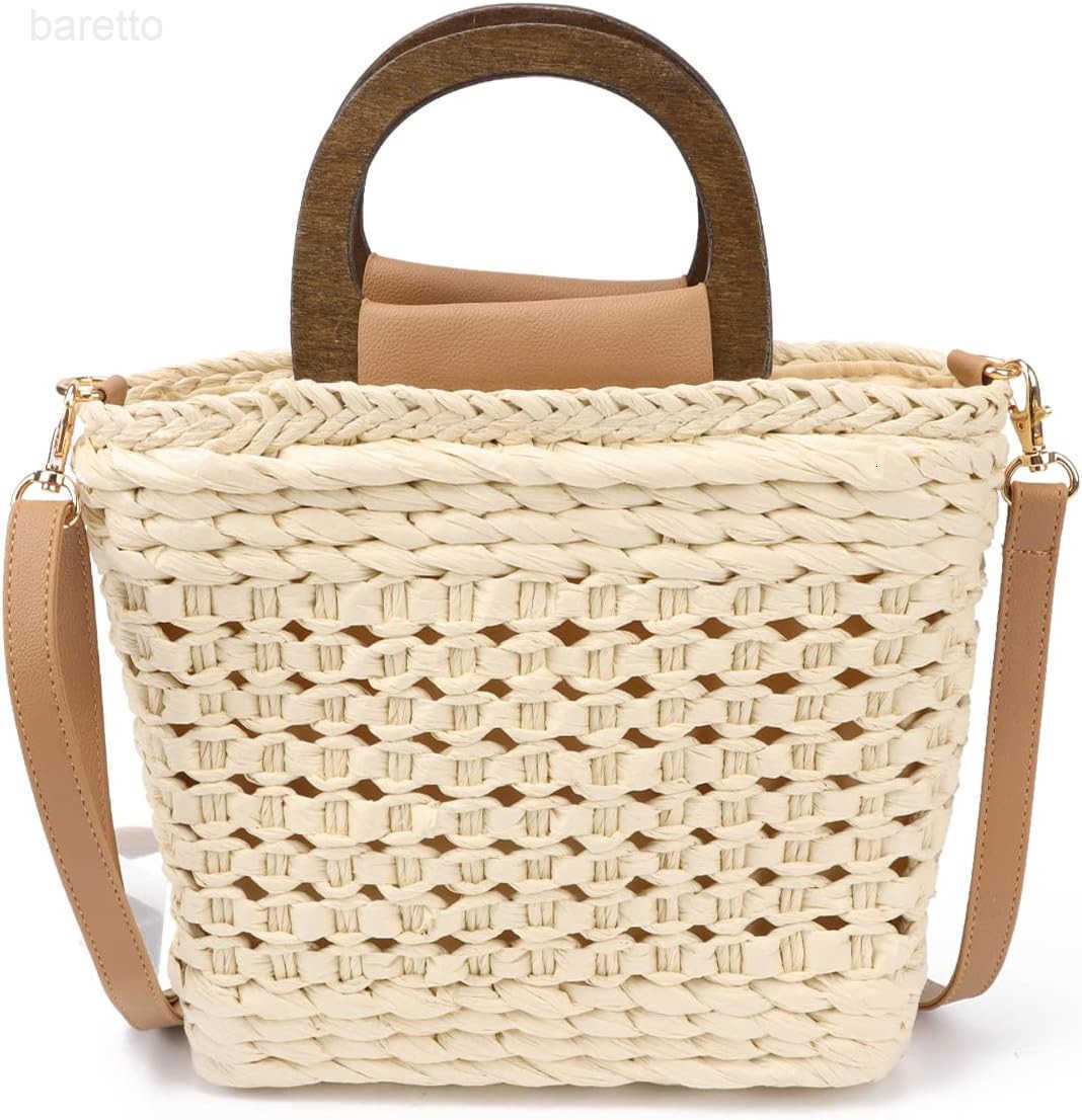 Straw Handbag Tote for Women Summer Beach Drawstring Rattan Bucket Bag Handmade Woven Hobo Shopping Purse Z251017
